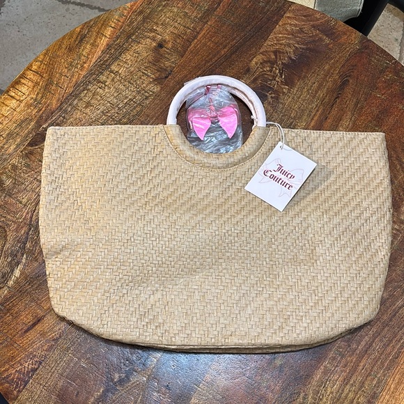 NWT Juicy Couture Straw Tote Bag with Hoop Handles - Picture 2 of 6